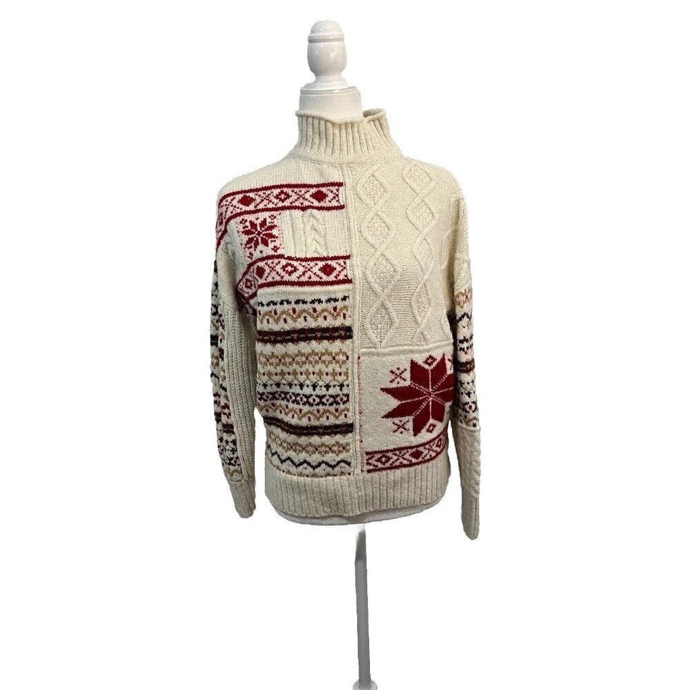 American Eagle Sweater Nordic Fair Isle-Oversized Medium Cream Holiday